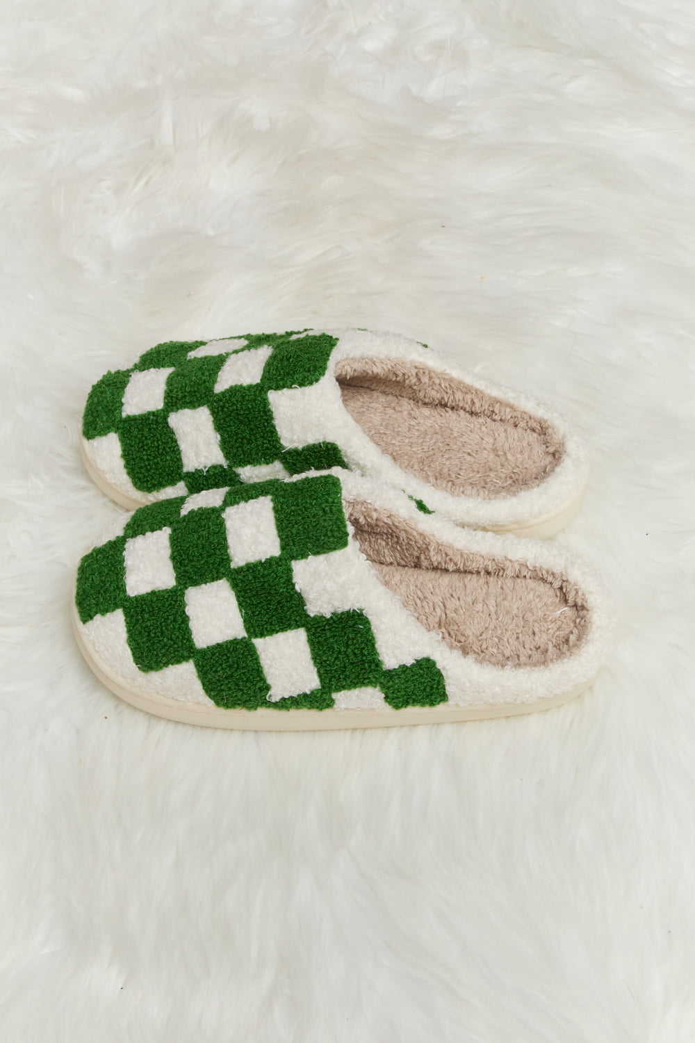 Melody Checkered Print Plush Slide Slippers-Jewearrings