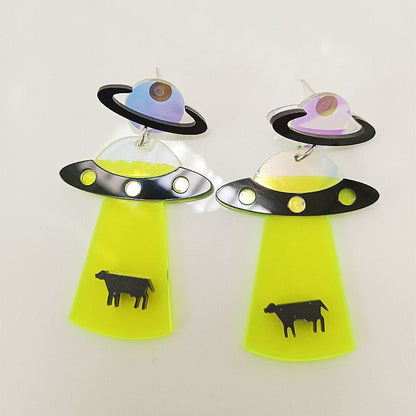 Alien spaceship acrylic earrings-Jewearrings