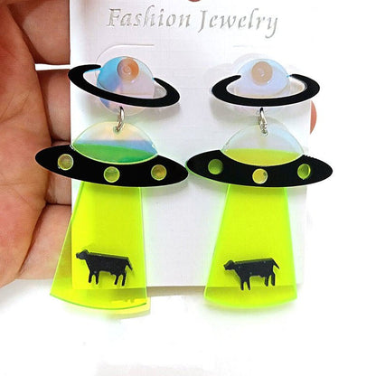 Alien spaceship acrylic earrings-Jewearrings