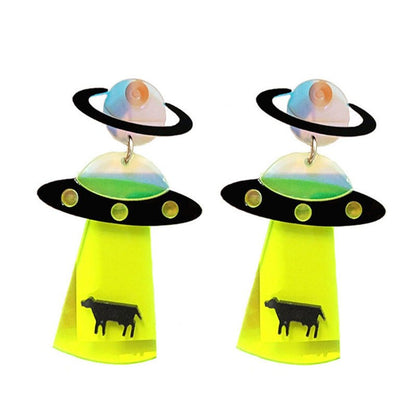 Alien spaceship acrylic earrings-Jewearrings