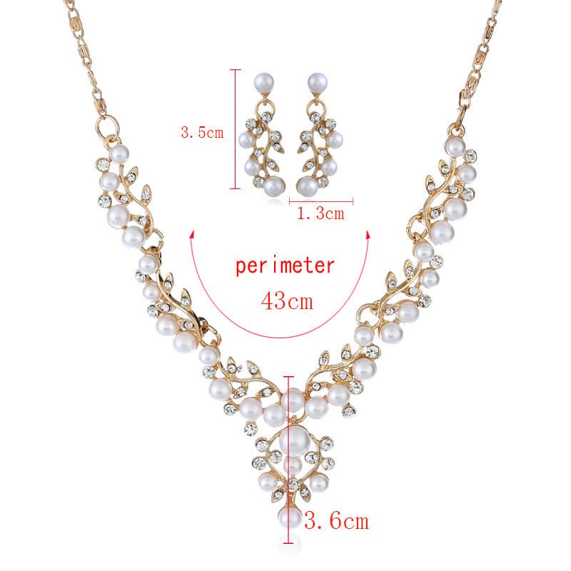 Aliexpress explosion of European and American fashion chain set sweet temperament all-match pearl diamond earrings necklace bride suit-Jewearrings