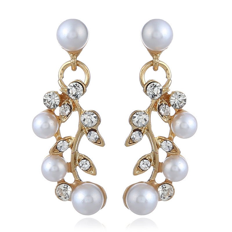 Aliexpress explosion of European and American fashion chain set sweet temperament all-match pearl diamond earrings necklace bride suit-Jewearrings