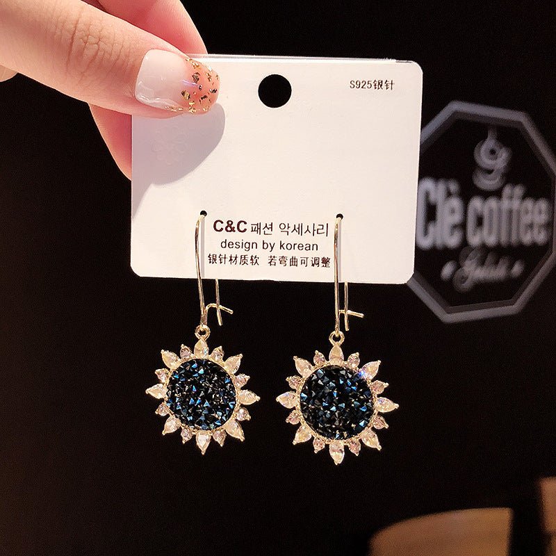 All-match Blue Crystal Circle Earrings With Diamonds-Jewearrings