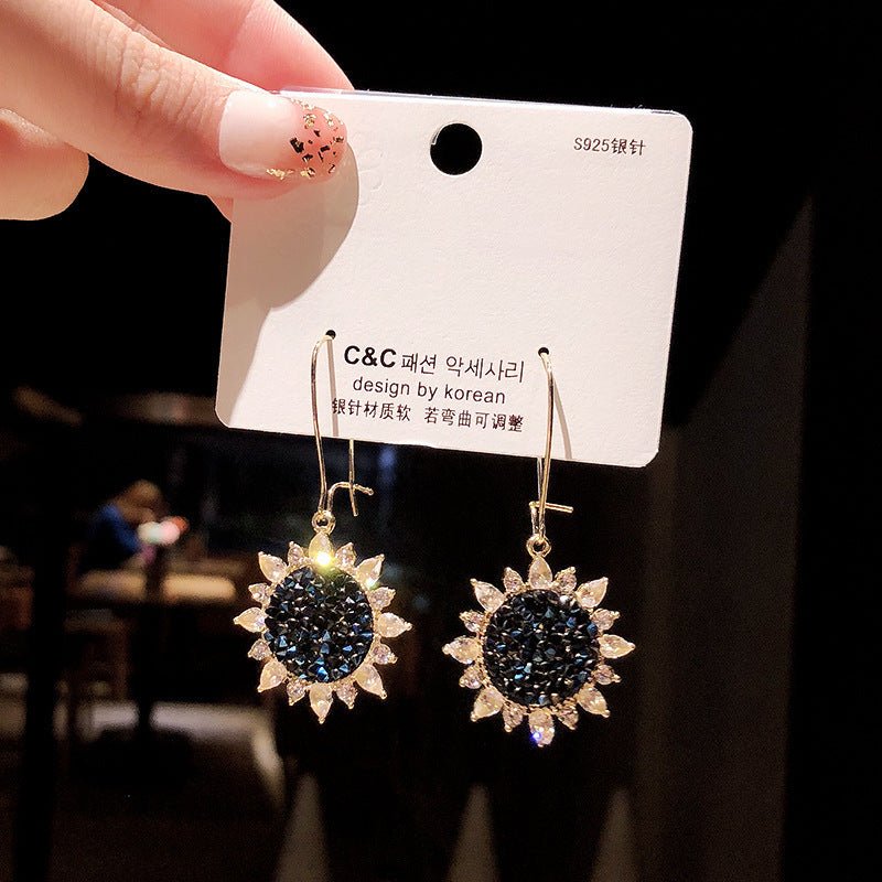 All-match Blue Crystal Circle Earrings With Diamonds-Jewearrings