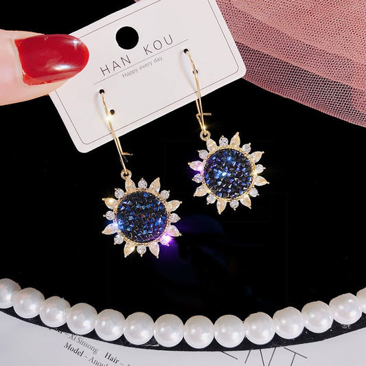 All-match Blue Crystal Circle Earrings With Diamonds-Jewearrings