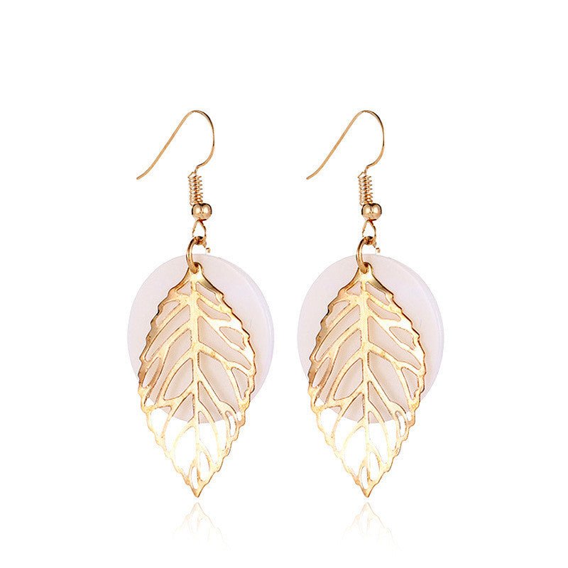 All-match Geometric Earrings Natural Shell Leaf Combination Earrings Earrings Earrings-Jewearrings