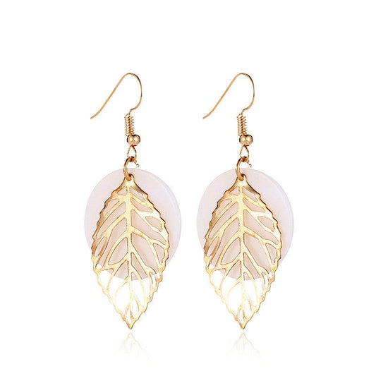 All-match Geometric Earrings Natural Shell Leaf Combination Earrings Earrings Earrings-Jewearrings