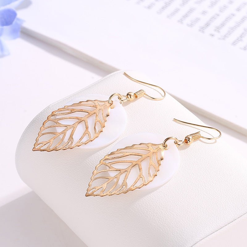 All-match Geometric Earrings Natural Shell Leaf Combination Earrings Earrings Earrings-Jewearrings