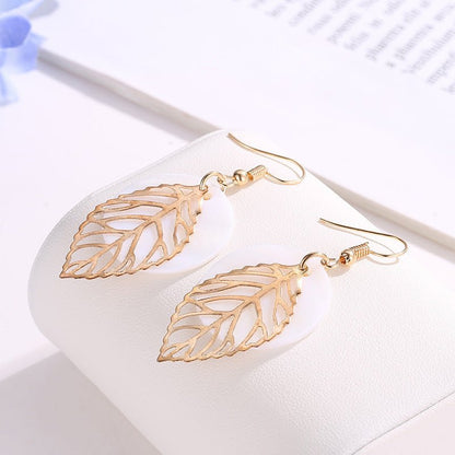 All-match Geometric Earrings Natural Shell Leaf Combination Earrings Earrings Earrings-Jewearrings