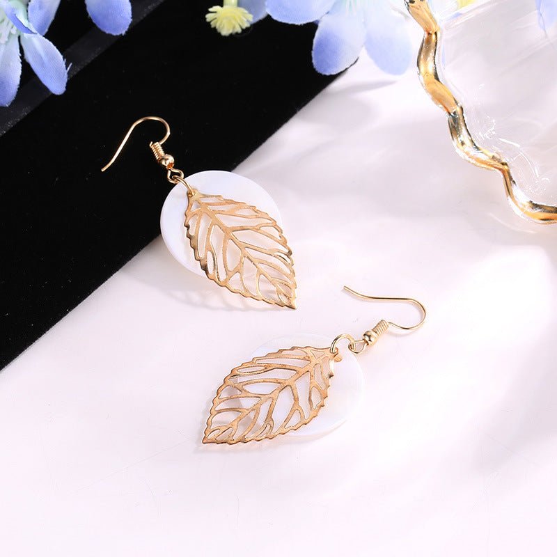 All-match Geometric Earrings Natural Shell Leaf Combination Earrings Earrings Earrings-Jewearrings