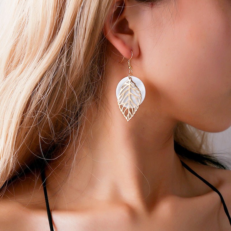 All-match Geometric Earrings Natural Shell Leaf Combination Earrings Earrings Earrings-Jewearrings