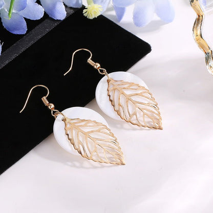 All-match Geometric Earrings Natural Shell Leaf Combination Earrings Earrings Earrings-Jewearrings