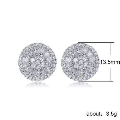 All-Match Women'S Full Diamond Round Zircon Silver-Plated Floral Stud Earrings-Jewearrings