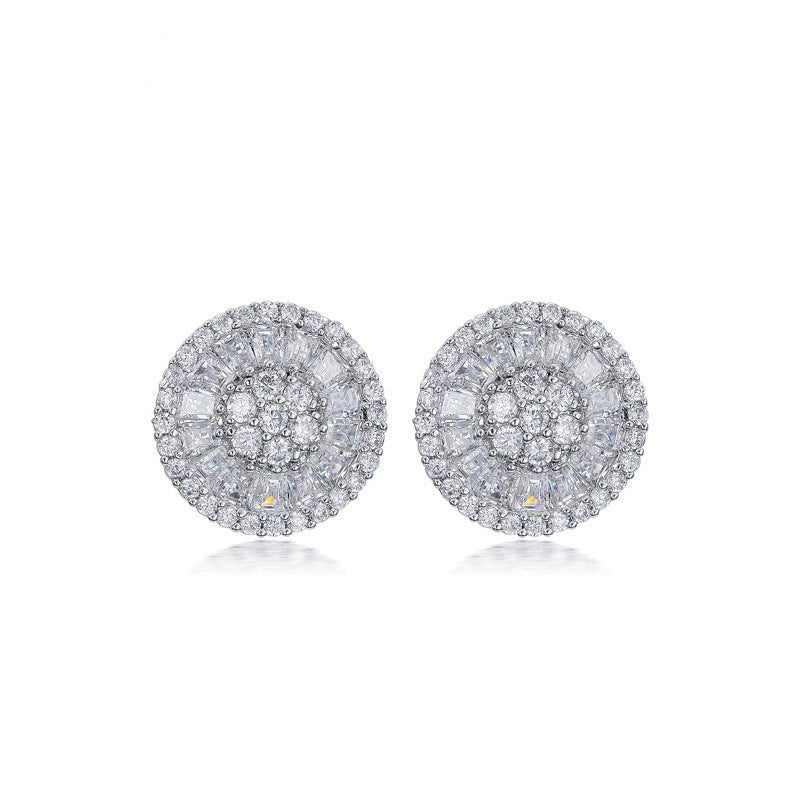 All-Match Women'S Full Diamond Round Zircon Silver-Plated Floral Stud Earrings-Jewearrings