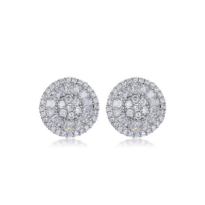 All-Match Women'S Full Diamond Round Zircon Silver-Plated Floral Stud Earrings-Jewearrings