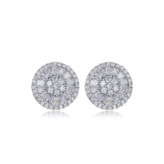 All-Match Women'S Full Diamond Round Zircon Silver-Plated Floral Stud Earrings-Jewearrings