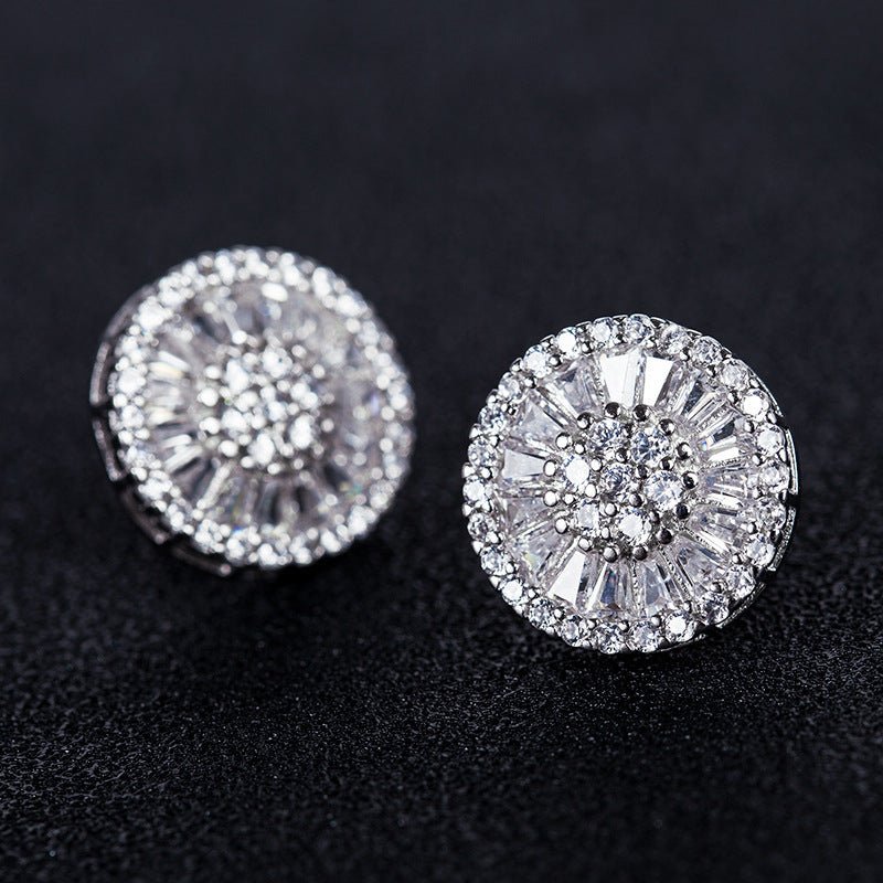 All-Match Women'S Full Diamond Round Zircon Silver-Plated Floral Stud Earrings-Jewearrings