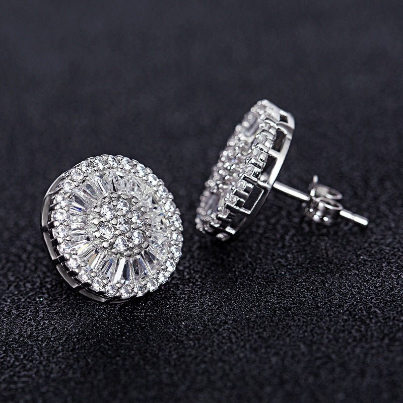 All-Match Women'S Full Diamond Round Zircon Silver-Plated Floral Stud Earrings-Jewearrings