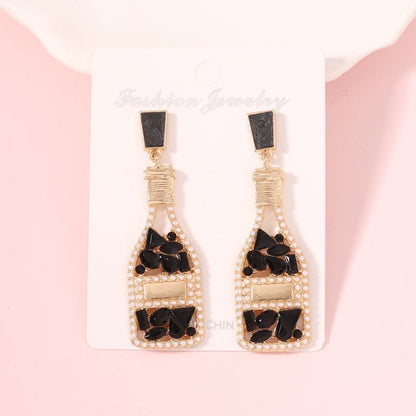 All-matching Graceful Diamond Drop Oil Fashion Imitation Pearl Wine Bottle Shape Earrings-Jewearrings