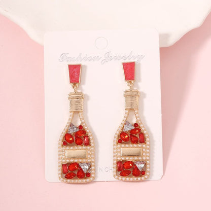 All-matching Graceful Diamond Drop Oil Fashion Imitation Pearl Wine Bottle Shape Earrings-Jewearrings