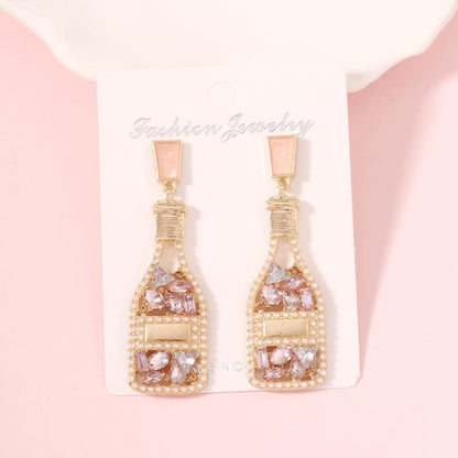 All-matching Graceful Diamond Drop Oil Fashion Imitation Pearl Wine Bottle Shape Earrings-Jewearrings