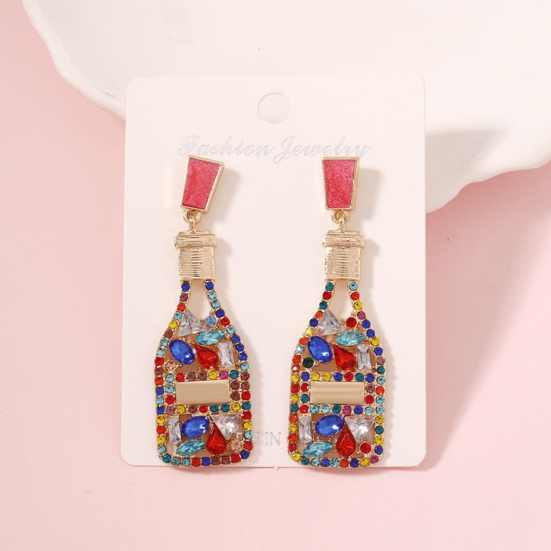 All-matching Graceful Diamond Drop Oil Fashion Imitation Pearl Wine Bottle Shape Earrings-Jewearrings