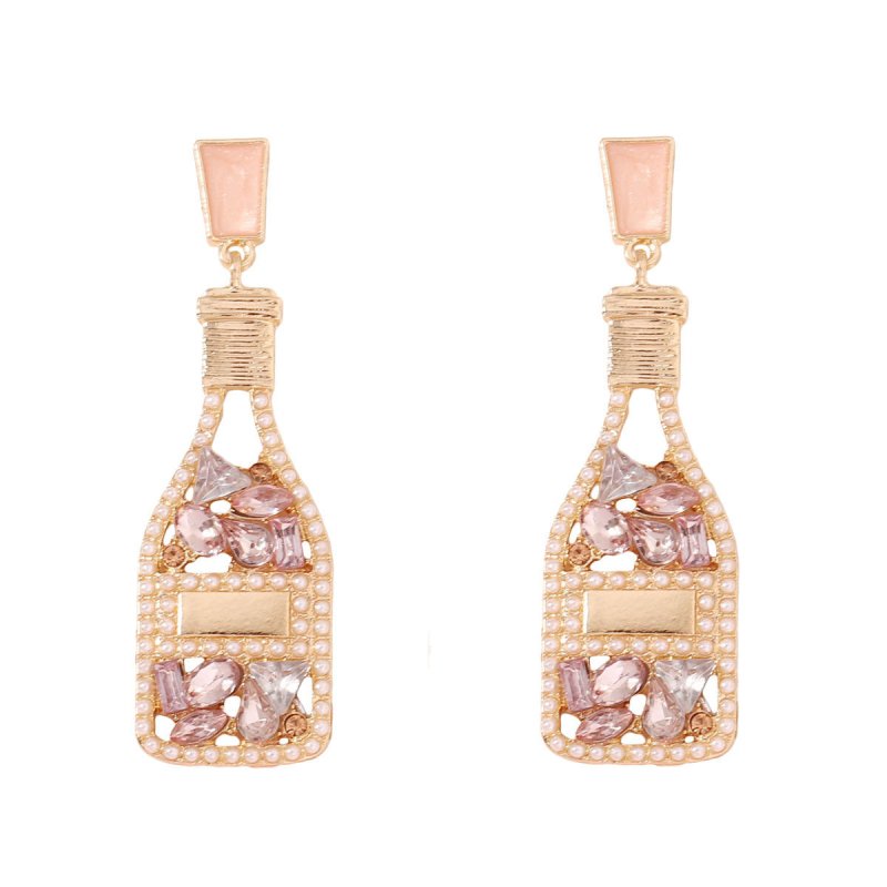 All-matching Graceful Diamond Drop Oil Fashion Imitation Pearl Wine Bottle Shape Earrings-Jewearrings