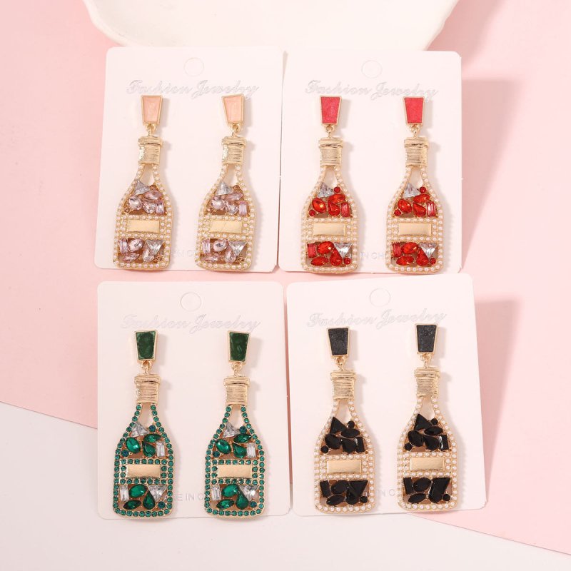 All-matching Graceful Diamond Drop Oil Fashion Imitation Pearl Wine Bottle Shape Earrings-Jewearrings