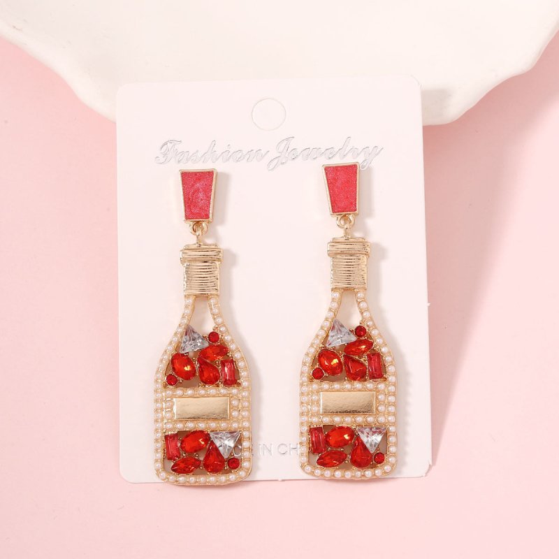 All-matching Graceful Diamond Drop Oil Fashion Imitation Pearl Wine Bottle Shape Earrings-Jewearrings