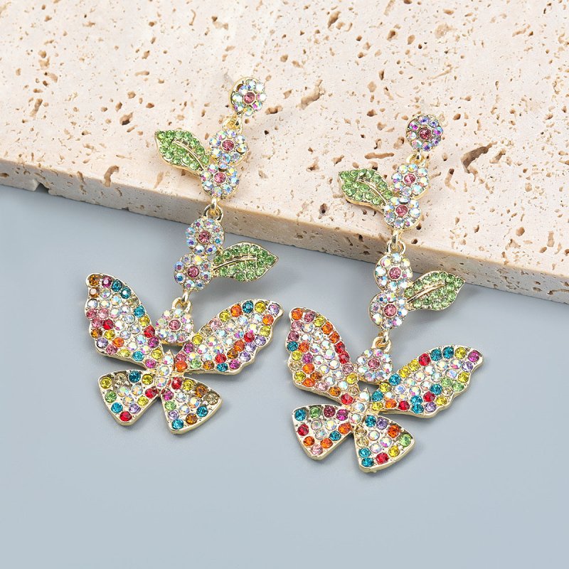 Alloy Diamond Acrylic Butterfly Earrings-Jewearrings