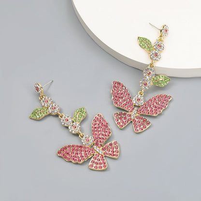 Alloy Diamond Acrylic Butterfly Earrings-Jewearrings