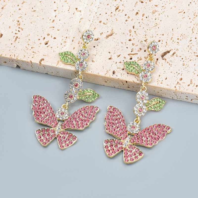 Alloy Diamond Acrylic Butterfly Earrings-Jewearrings