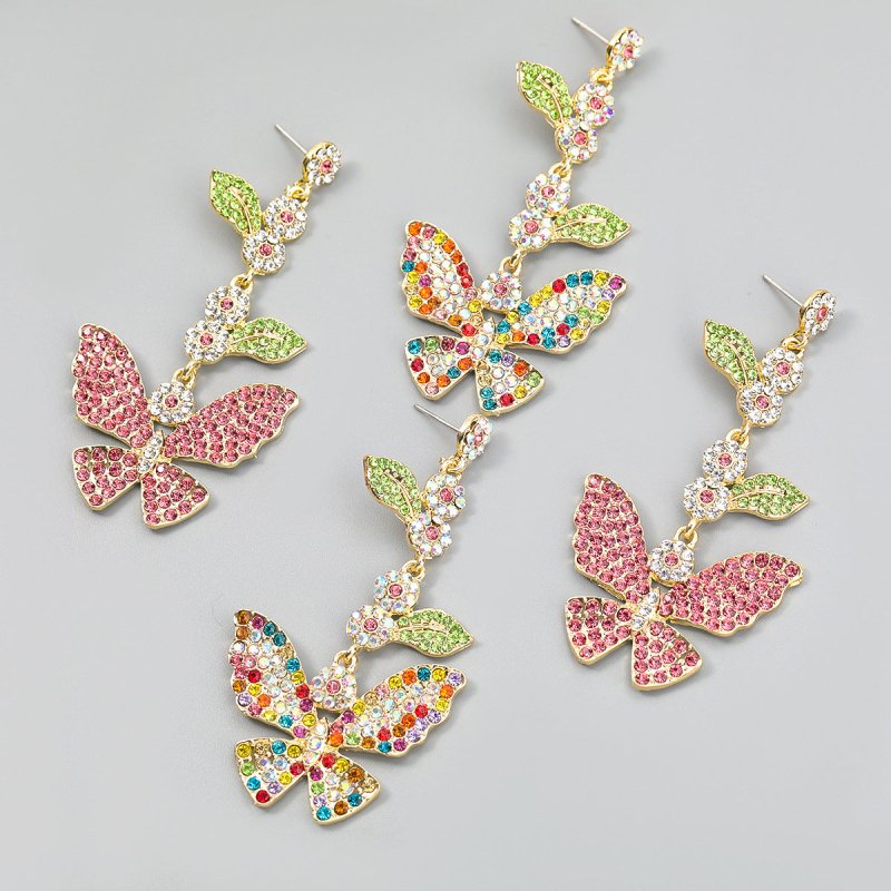 Alloy Diamond Acrylic Butterfly Earrings-Jewearrings