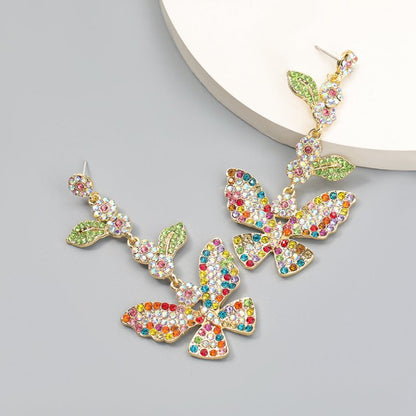 Alloy Diamond Acrylic Butterfly Earrings-Jewearrings