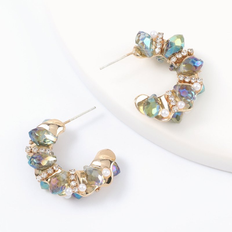 Alloy Diamond Acrylic C Shape Earrings-Jewearrings