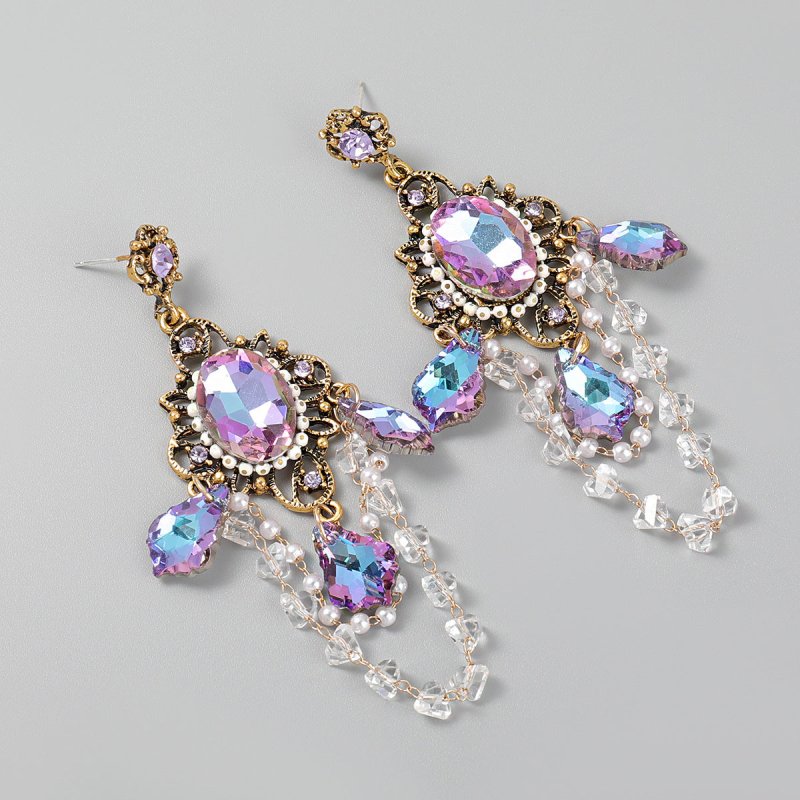 Alloy Diamond Acrylic Earrings Korean Earrings Girl Retro Earrings-Jewearrings