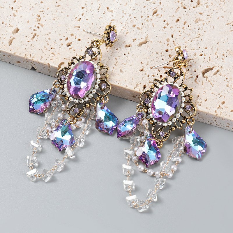 Alloy Diamond Acrylic Earrings Korean Earrings Girl Retro Earrings-Jewearrings