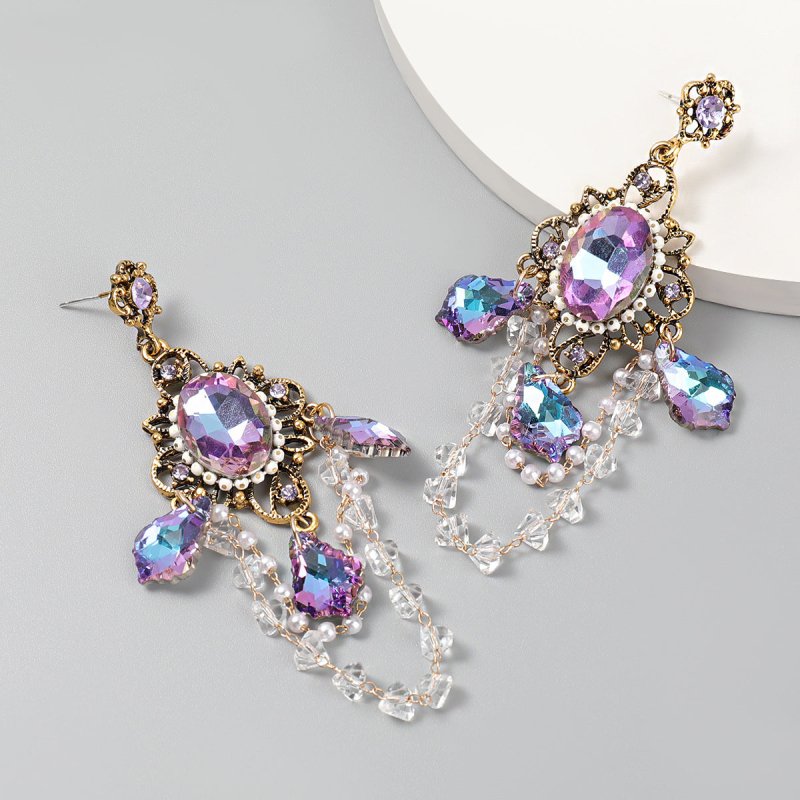 Alloy Diamond Acrylic Earrings Korean Earrings Girl Retro Earrings-Jewearrings