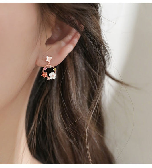 Alloy Diamond Butterfly Star Flower Stud Earrings-Jewearrings