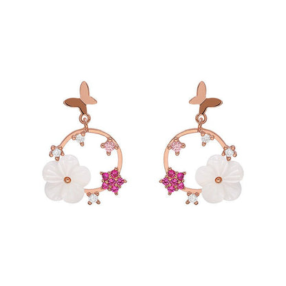 Alloy Diamond Butterfly Star Flower Stud Earrings-Jewearrings