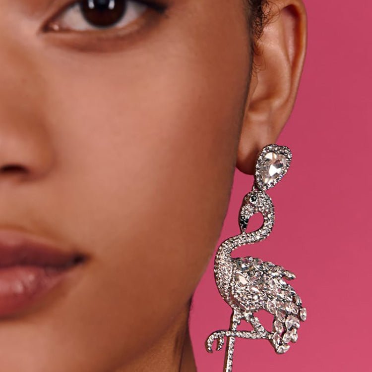 Alloy Diamond Flamingo Earrings-Jewearrings