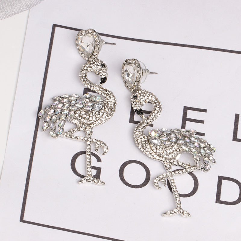 Alloy Diamond Flamingo Earrings-Jewearrings