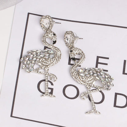 Alloy Diamond Flamingo Earrings-Jewearrings