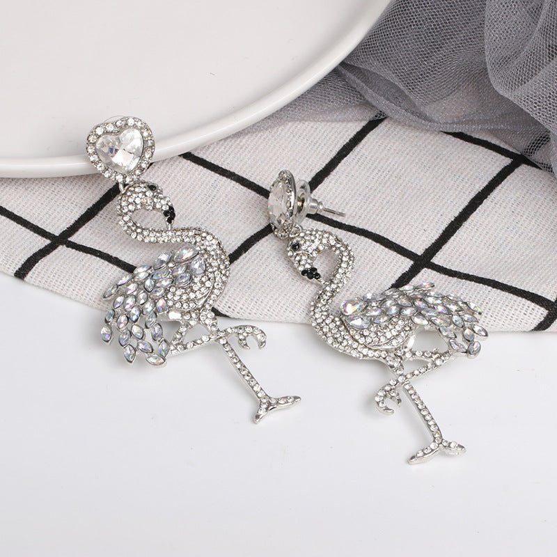 Alloy Diamond Flamingo Earrings-Jewearrings