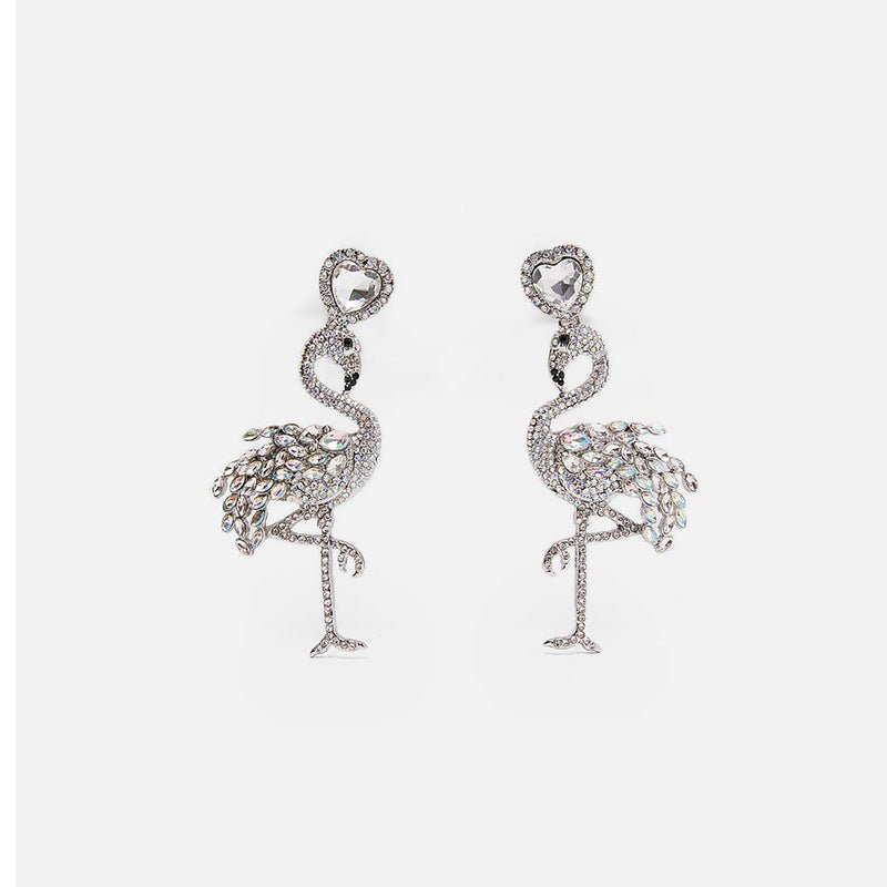 Alloy Diamond Flamingo Earrings-Jewearrings