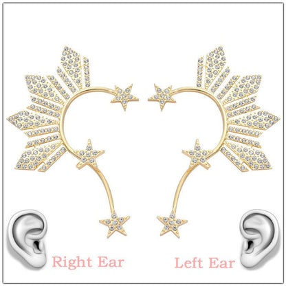 Alloy Diamond Gold Unilateral Five-pointed Star Without Pierced Earrings-Jewearrings