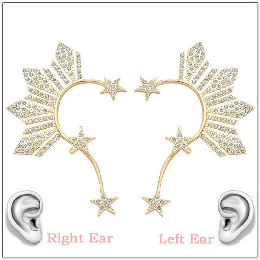 Alloy Diamond Gold Unilateral Five-pointed Star Without Pierced Earrings-Jewearrings