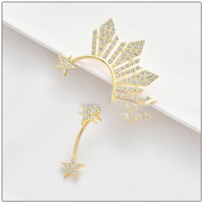 Alloy Diamond Gold Unilateral Five-pointed Star Without Pierced Earrings-Jewearrings