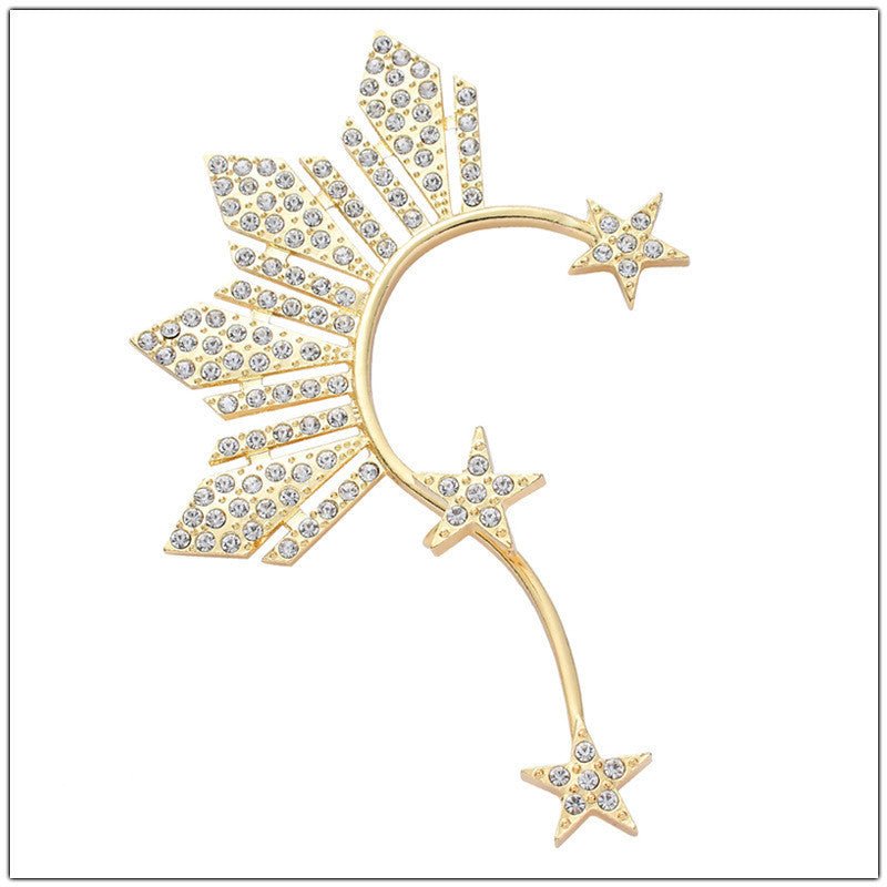 Alloy Diamond Gold Unilateral Five-pointed Star Without Pierced Earrings-Jewearrings