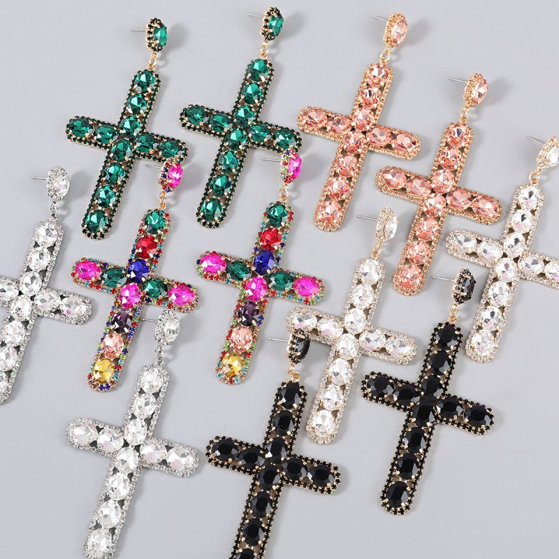 Alloy Diamond Rhinestone Cross Fashion Earrings-Jewearrings